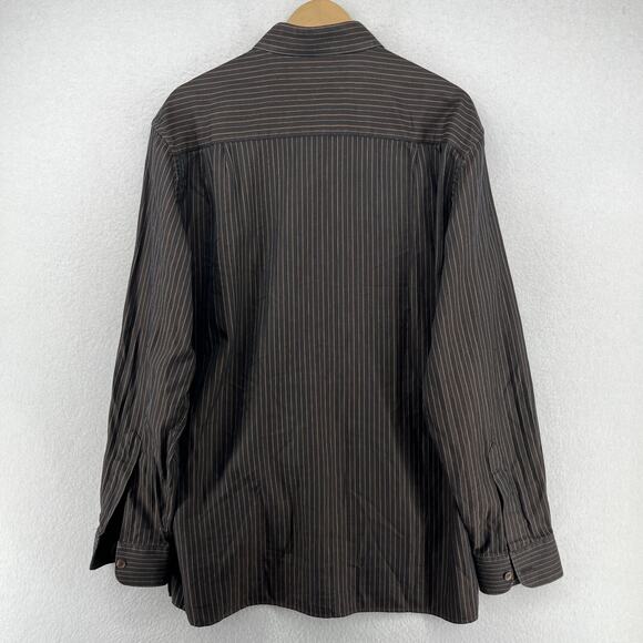 ERMENEGILDO ZEGNA Shirt Mens XL Striped Herringbone Twill Button Up Cotton Brown - Picture 3 of 15